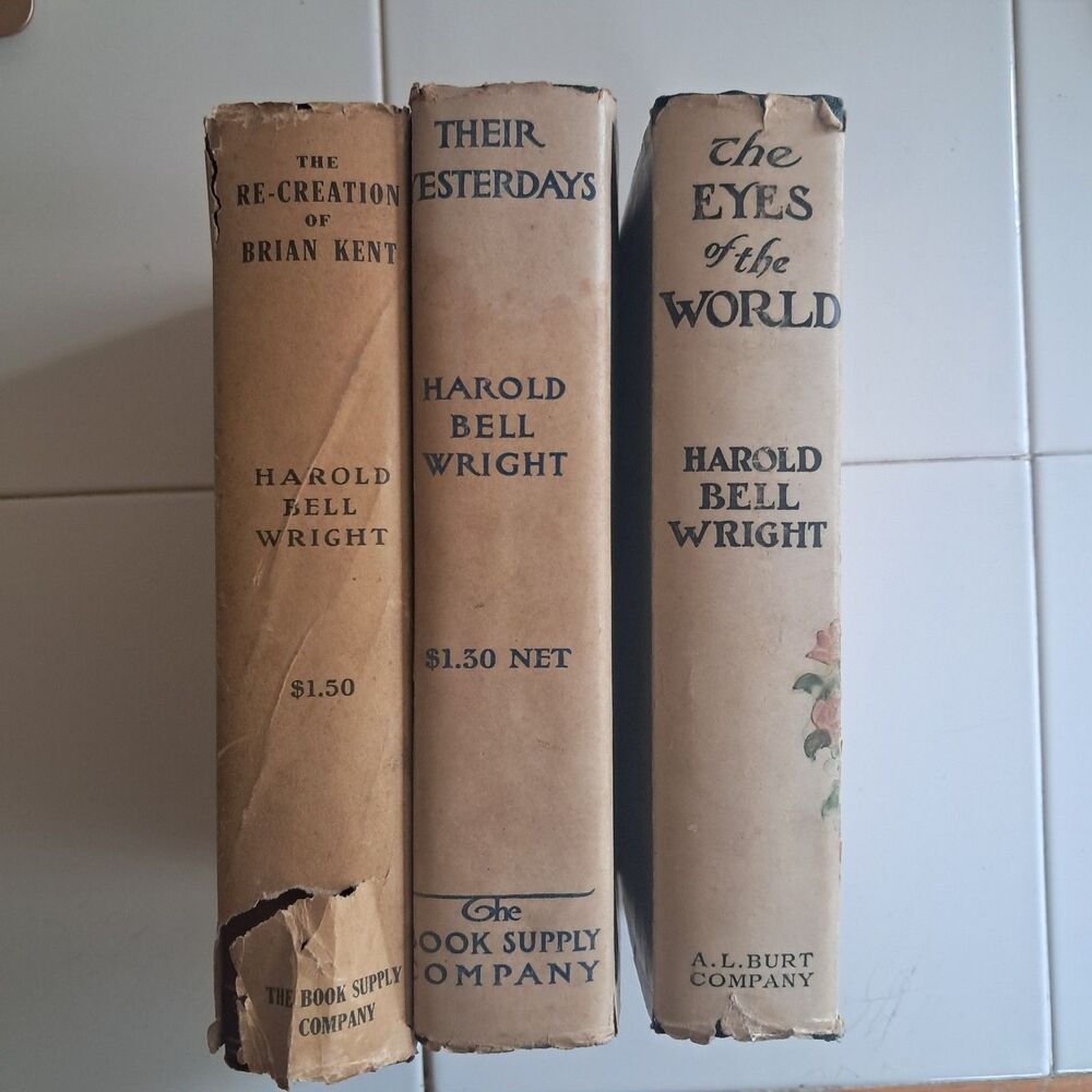Lot of 3 Antique Novels by Harold Bell Wright Decor Staging Hardback Dustcovers